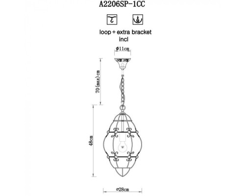 Подвесной светильник Venezia A2206SP-1CC Arte Lamp Подвесной светильник Venezia A2206SP-1CC Arte Lamp