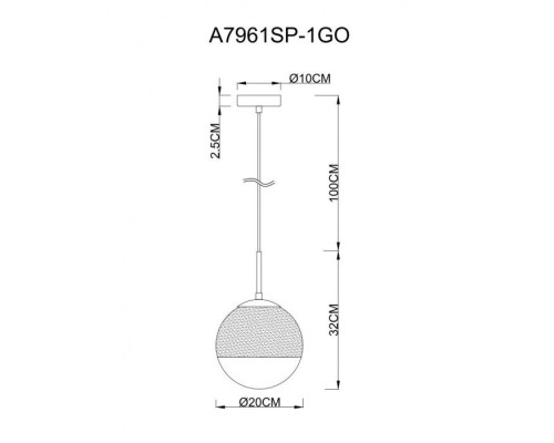 Подвесной светильник Jupiter Gold A7961SP-1GO Arte Lamp Подвесной светильник Jupiter Gold A7961SP-1GO Arte Lamp