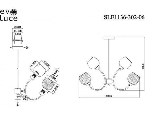 Потолочная люстра Tratti SLE1136-302-06 Evoluce Потолочная люстра Tratti SLE1136-302-06 Evoluce