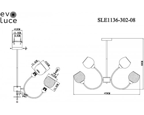 Потолочная люстра Tratti SLE1136-302-08 Evoluce Потолочная люстра Tratti SLE1136-302-08 Evoluce