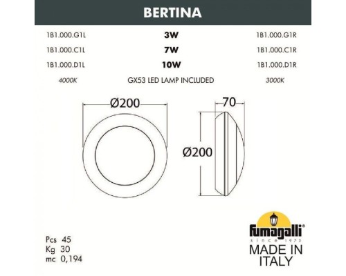 Настенный светильник уличный BERTINA 1B1.000.000.WYD1L Fumagalli