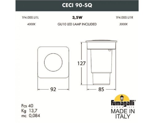 Встраиваемый светильник уличный CECI 1F4.000.000.AXU1L Fumagalli