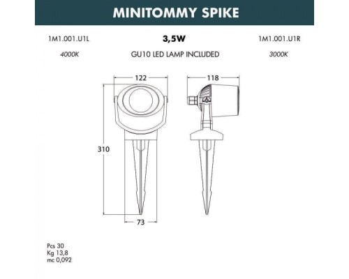 Грунтовый светильник MiniTommy 1M1.001.000.AXU1L Fumagalli