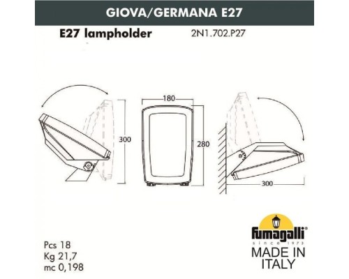 Настенный светильник уличный Germana 2N1.702.000.LYF1R Fumagalli Настенный светильник уличный Germana 2N1.702.000.LYF1R Fumagalli