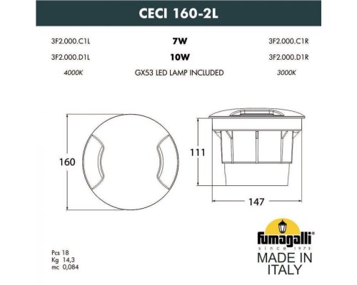 Встраиваемый светильник уличный CECI 3F2.000.000.AXD1L Fumagalli