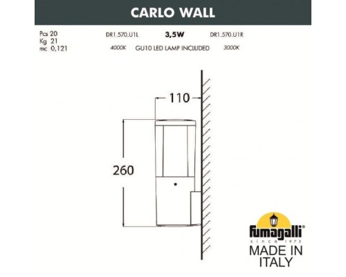 Настенный светильник уличный Carlo DR1.570.000.AXU1L Fumagalli Настенный светильник уличный Carlo DR1.570.000.AXU1L Fumagalli