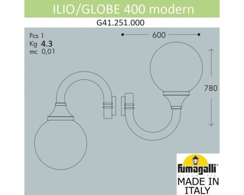 Настенный фонарь уличный Globe 400 Modern G41.251.000.AYE27 Fumagalli Настенный фонарь уличный Globe 400 Modern G41.251.000.AYE27 Fumagalli