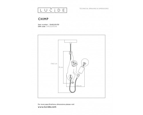 Подвесной светильник Extravaganza Chimp 10402/01/30 Lucide Подвесной светильник Extravaganza Chimp 10402/01/30 Lucide
