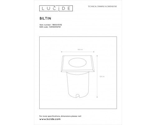 Встраиваемый светильник уличный Biltin 11800/01/12 Lucide