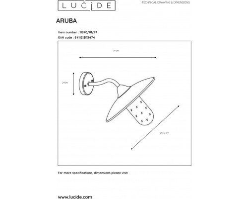 Настенный фонарь уличный Aruba 11870/01/97 Lucide