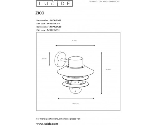 Настенный фонарь уличный Zico 11874/01/30 Lucide Настенный фонарь уличный Zico 11874/01/30 Lucide