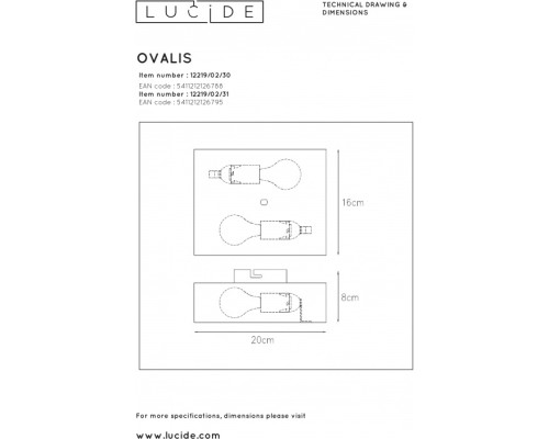Настенный светильник Ovalis 12219/02/30 Lucide Настенный светильник Ovalis 12219/02/30 Lucide