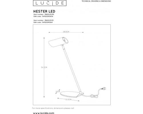 Интерьерная настольная лампа Hester 19600/01/31 Lucide Интерьерная настольная лампа Hester 19600/01/31 Lucide