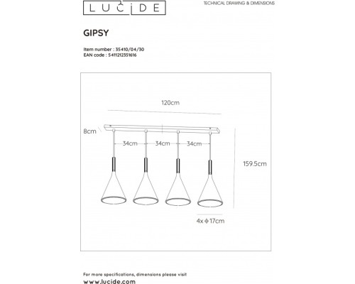 Подвесной светильник Gipsy 35410/04/30 Lucide Подвесной светильник Gipsy 35410/04/30 Lucide