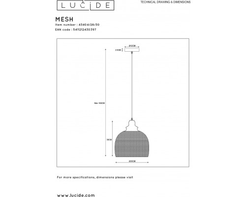 Подвесной светильник Mesh 43404/28/30 Lucide Подвесной светильник Mesh 43404/28/30 Lucide