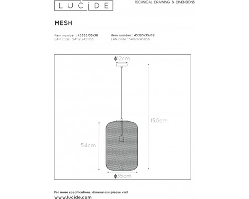 Подвесной светильник Mesh 45385/35/30 Lucide Подвесной светильник Mesh 45385/35/30 Lucide