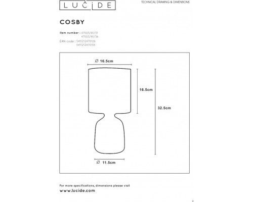 Интерьерная настольная лампа Cosby 47503/81/31 Lucide Интерьерная настольная лампа Cosby 47503/81/31 Lucide
