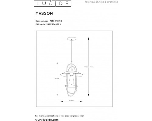 Подвесной светильник Masson 74309/01/02 Lucide Подвесной светильник Masson 74309/01/02 Lucide