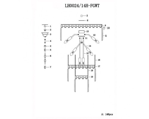 Подвесная люстра Nara LH0024/14H-FGWT Lumien Hall