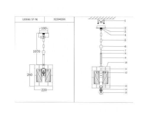 Подвесной светильник Barumini LH3046/1P-NK Lumien Hall