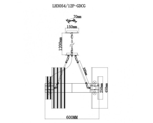 Подвесная люстра Floridiya LH3054/12P-GDCG Lumien Hall Подвесная люстра Floridiya LH3054/12P-GDCG Lumien Hall