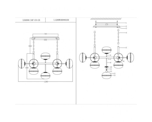 Подвесная люстра Marcon LH4099/10P-CO-CH Lumien Hall Подвесная люстра Marcon LH4099/10P-CO-CH Lumien Hall