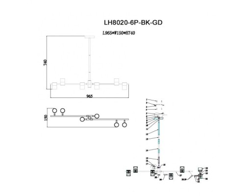 Потолочная люстра Sauris LH8020/6P-BK-GD Lumien Hall