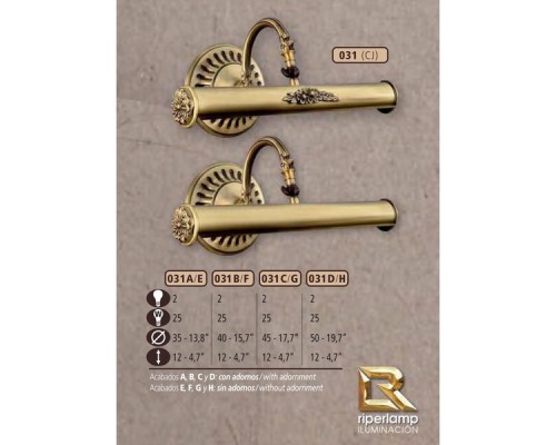 Подсветка для картин 031F 031F/2 CJ NO ADORNMENTS Riperlamp Подсветка для картин 031F 031F/2 CJ NO ADORNMENTS Riperlamp
