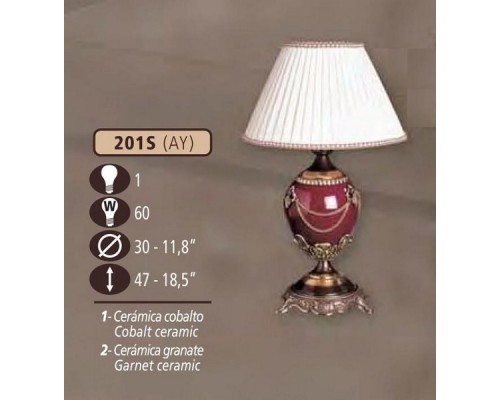 Интерьерная настольная лампа 201S 201S/1 AY COBALT/GARNET CERAM. - CREAM SHADE Riperlamp Интерьерная настольная лампа 201S 201S/1 AY COBALT/GARNET CERAM. - CREAM SHADE Riperlamp