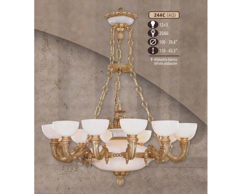 Подвесная люстра 244C 244C/12+3 AQ WHITE/CREAM ALABASTER Riperlamp Подвесная люстра 244C 244C/12+3 AQ WHITE/CREAM ALABASTER Riperlamp