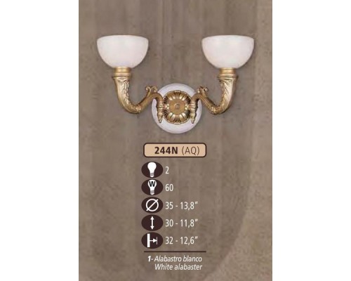 Бра 244N 244N/2 AQ WHITE/CREAM ALABASTER Riperlamp Бра 244N 244N/2 AQ WHITE/CREAM ALABASTER Riperlamp