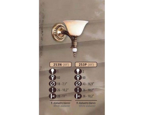Бра 253N 253N/1 AY WHITE ALABASTER Riperlamp Бра 253N 253N/1 AY WHITE ALABASTER Riperlamp