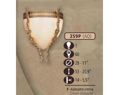 Настенный светильник 259P 259P/1 AQ CREAM ALABASTER Riperlamp Настенный светильник 259P 259P/1 AQ CREAM ALABASTER Riperlamp