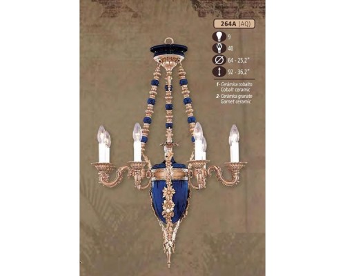 Подвесная люстра 264A 264A/9 AQ COBALT/GARNET CERAMIC Riperlamp Подвесная люстра 264A 264A/9 AQ COBALT/GARNET CERAMIC Riperlamp
