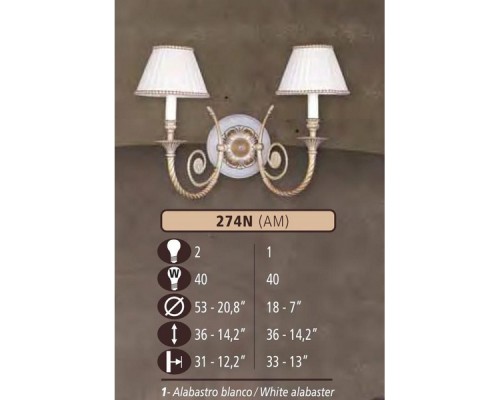 Бра 274N 274N/2 AM WHITE ALABASTER - CREAM SHADE Riperlamp Бра 274N 274N/2 AM WHITE ALABASTER - CREAM SHADE Riperlamp