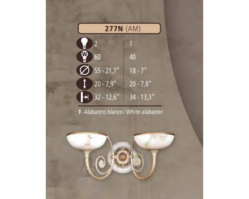 Бра 277N 277N/2 AM WHITE ALABASTER Riperlamp Бра 277N 277N/2 AM WHITE ALABASTER Riperlamp