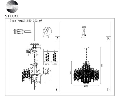 Подвесная люстра Ravello SL1650.303.08 ST Luce Подвесная люстра Ravello SL1650.303.08 ST Luce