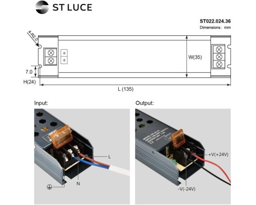 Блок питания для светодиодной ленты ST022.024.36 ST Luce Блок питания для светодиодной ленты ST022.024.36 ST Luce