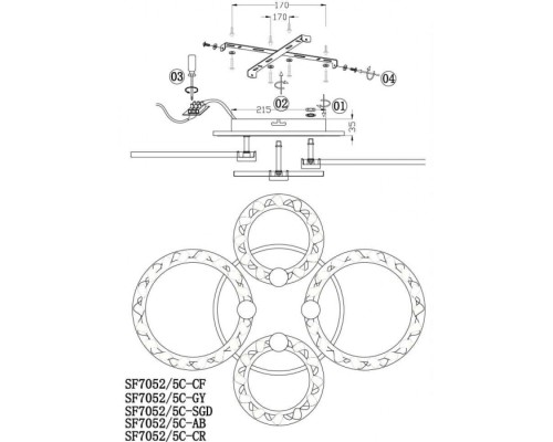 Потолочная люстра Oden SF7052/5C-AB-BL Seven Fires Потолочная люстра Oden SF7052/5C-AB-BL Seven Fires