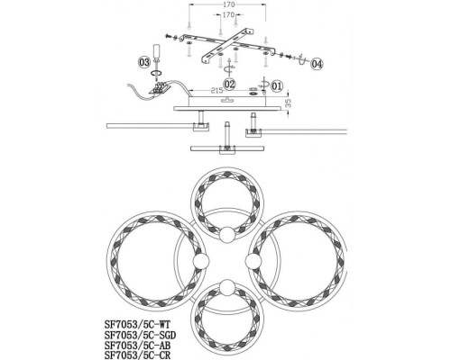 Потолочная люстра Floki SF7053/5C-AB-BL Seven Fires Потолочная люстра Floki SF7053/5C-AB-BL Seven Fires