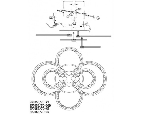 Потолочная люстра Floki SF7053/7C-WT-BL Seven Fires Потолочная люстра Floki SF7053/7C-WT-BL Seven Fires