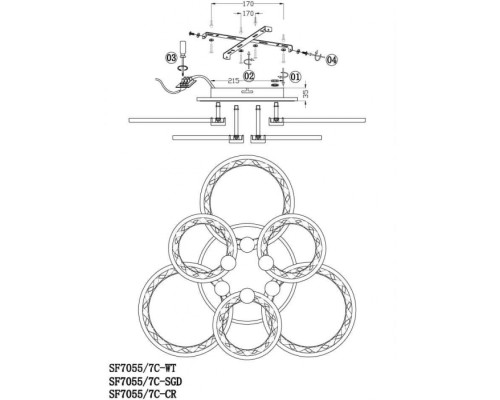 Потолочная люстра Ormarr SF7055/7C-WT-BL Seven Fires Потолочная люстра Ormarr SF7055/7C-WT-BL Seven Fires