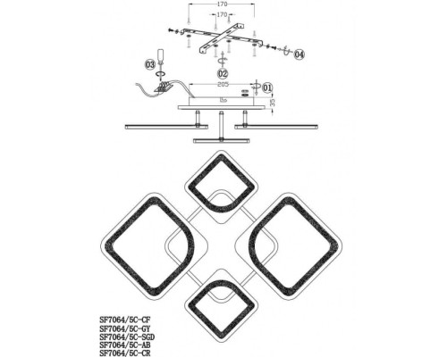 Потолочная люстра Kalle SF7064/5C-AB-BL Seven Fires Потолочная люстра Kalle SF7064/5C-AB-BL Seven Fires