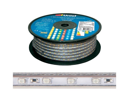 Светодиодная лента  ULS-2835-120LED/m-10mm-IP67-220V-10W/m-50M-3000K бобина Uniel