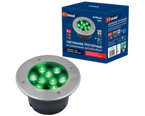 Встраиваемый светильник уличный ULU-B12A-9W/GREEN IP67 GREY Uniel Встраиваемый светильник уличный ULU-B12A-9W/GREEN IP67 GREY Uniel