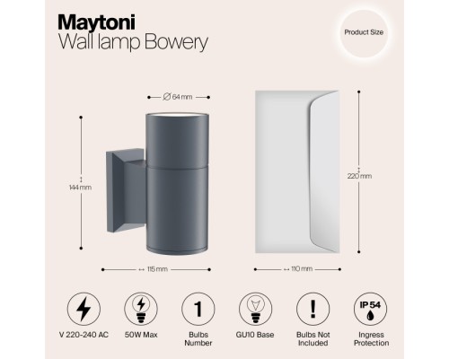 Настенный светильник уличный Bowery O574WL-01GR Maytoni