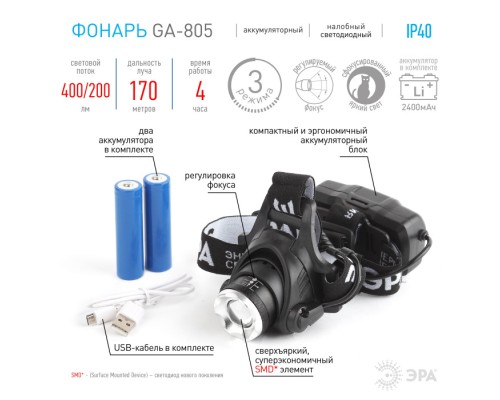 Налобный фонарь GA-805 GA-805 ЭРА