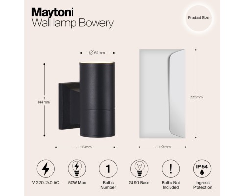 Настенный светильник уличный Bowery O574WL-01B Maytoni