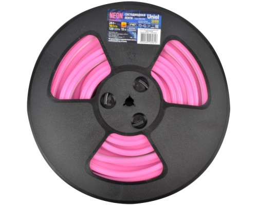 Светодиодная лента Neon ULS-N11-2835-120LED/m-8mm-IP67-DC24V-10W/m-15M-PINK катушка в герметичной упаковке Uniel