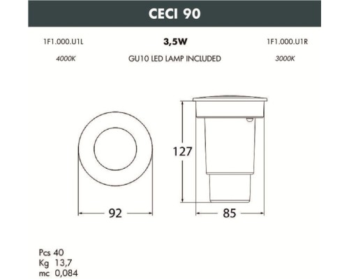 Встраиваемый светильник уличный CECI 1F1.000.000.AXU1L Fumagalli